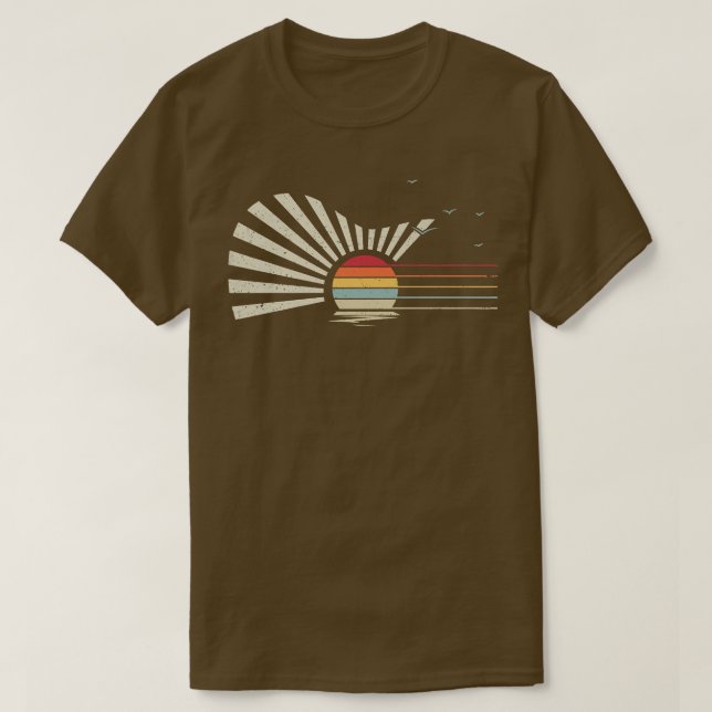 Retro Sunset Acoustic Guitar Nature Guitarist, Bir T-Shirt (Design vorne)