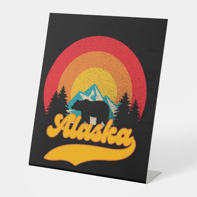 Retro Sunset Alaska Juneau Bear Mountains Wild Sockelschild (Vorderseite)