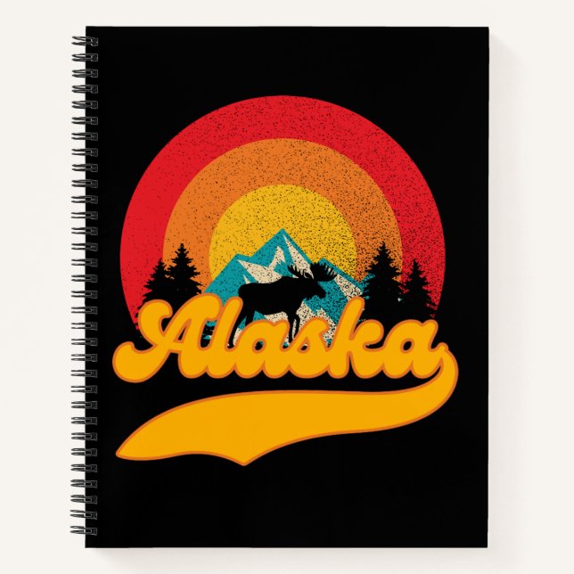 Retro Sunset Alaska Juneau Elche 0Berge Wild Notizbuch (Vorderseite)
