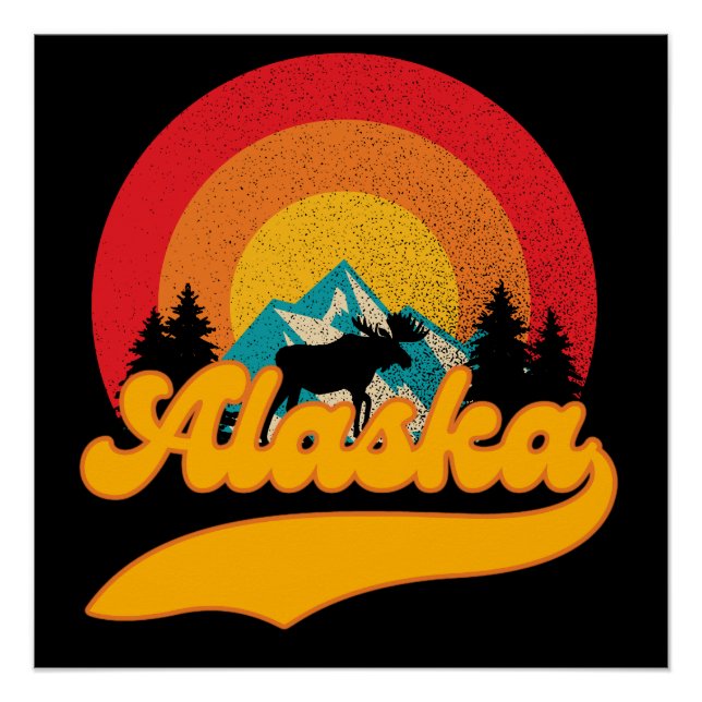 Retro Sunset Alaska Juneau Elche 0Berge Wild Poster (Vorderseite)