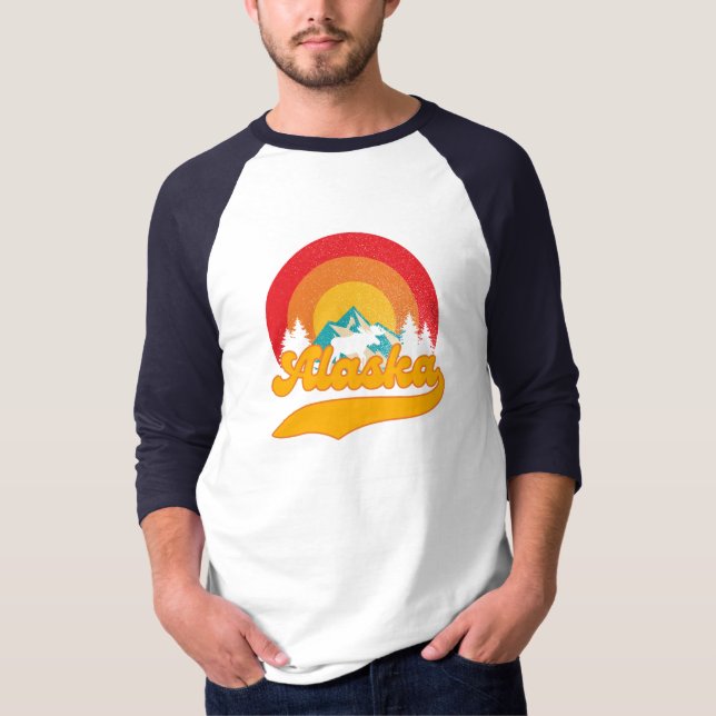 Retro Sunset Alaska Juneau Elche 0Berge Wild T-Shirt (Vorderseite)
