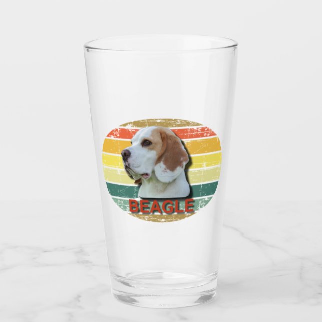 Retro Sunset Beagle Hund Glas (Vorderseite)