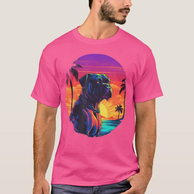 Retro Sunset Boxer Dog T-Shirt (Vorderseite)