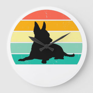Retro Sunset Chihuahua Große Wanduhr