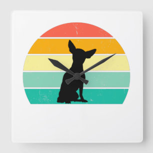 Retro Sunset Chihuahua Quadratische Wanduhr
