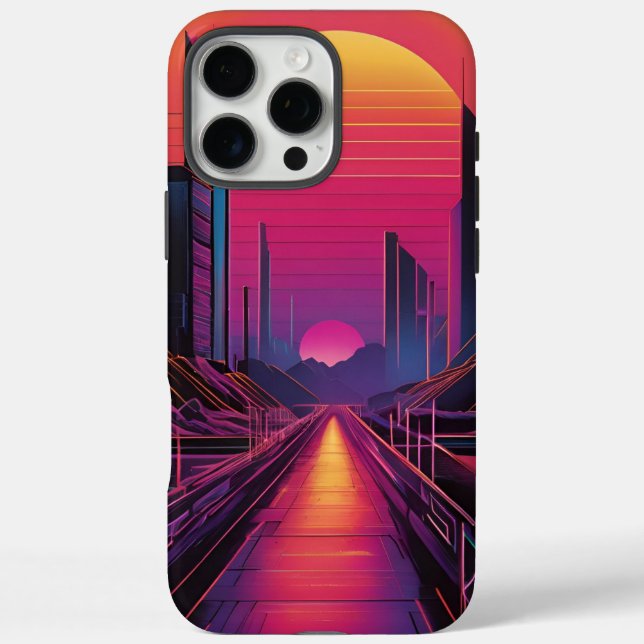 Retro Sunset City iPhone Case Vaporwave Ästhetik (Rückseite)