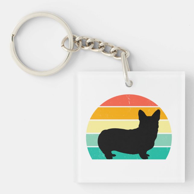 Retro Sunset Corgi Schlüsselanhänger (Vorderseite)