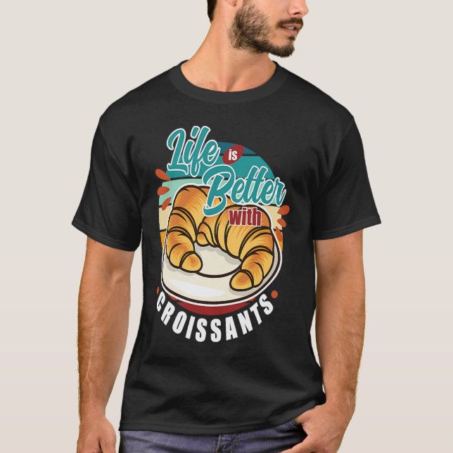 Retro Sunset Croissant Quote Food Fan T-Shirt (Vorderseite)