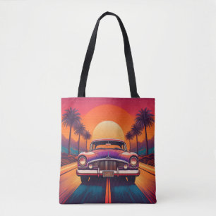 Retro Sunset Drive mit klassischem Auto Tote Bag Tasche