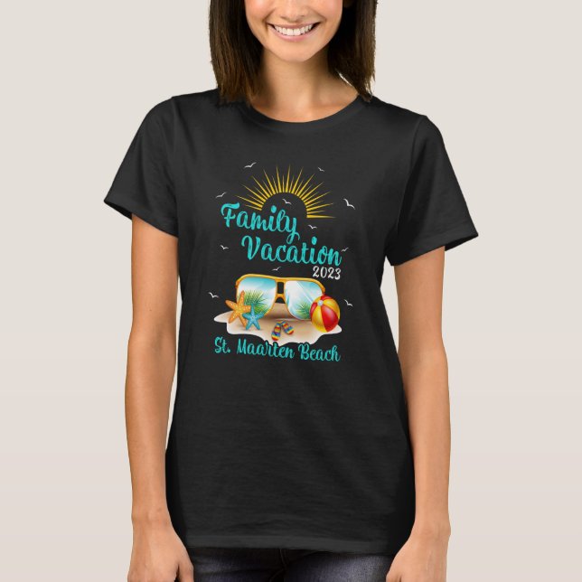 Retro Sunset Family Vacation 2023 St Maarten Beach T-Shirt (Vorderseite)