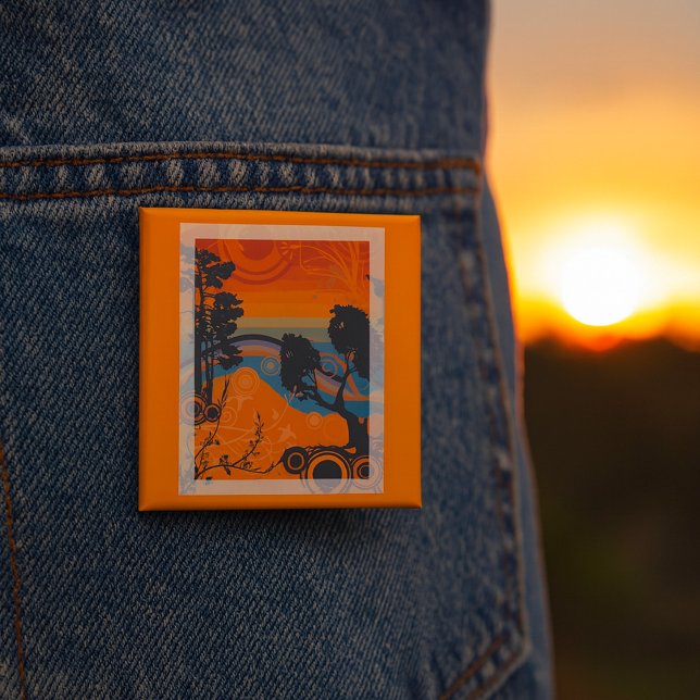 Retro Sunset Forest Landschaft Abstrakt Button (Von Creator hochgeladen)
