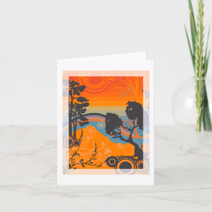 Retro Sunset Forest Landschaft Abstrakt Karte