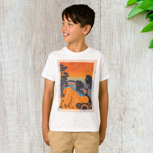 Retro Sunset Forest Landschaft Abstrakt T-Shirt