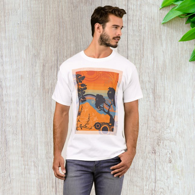Retro Sunset Forest Landschaft Abstrakt T-Shirt (Von Creator hochgeladen)