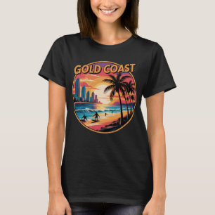 Retro Sunset Gold Coast Australia Vacations Beach T-Shirt