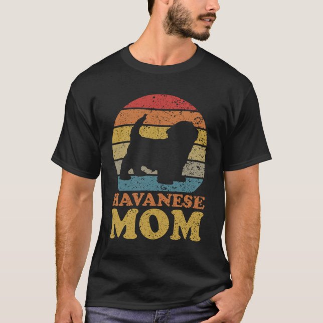 Retro Sunset Havanese Hund Mama T - Shirt (Vorderseite)