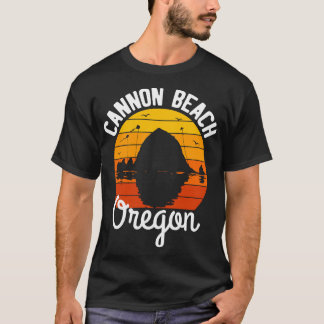 Retro Sunset Haystack Rock Souvenir Cannon Beach T-Shirt