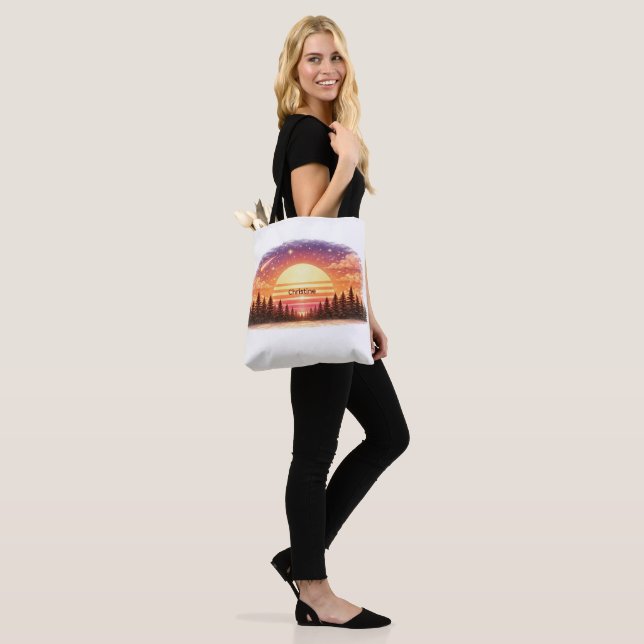 Retro Sunset in the Forest Custom Name Gift Tasche (Am Model)