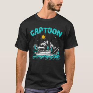 Retro Sunset Lake Boating Captoon Pontoon Kapitän T-Shirt