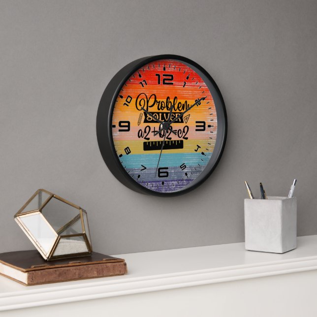 Retro Sunset Math Teacher Uhr (Büro)