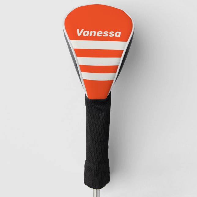 Retro Sunset Orange Three Across Stripe with Name Golf Headcover (Vorderseite)