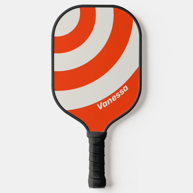 Retro Sunset Orange Three Circle Strip mit Name Pickleball Schläger (Vorderseite)
