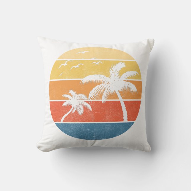 Retro Sunset Palm Trees Kissen (Vorderseite)