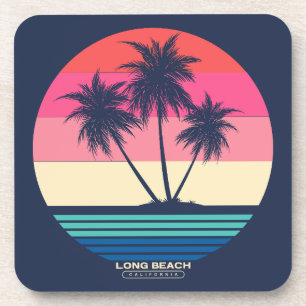 Retro Sunset Palm Trees Long Beach Getränkeuntersetzer