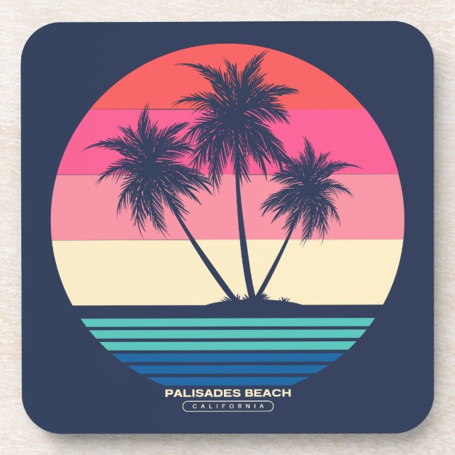 Retro Sunset Palm Trees Palisades Beach Getränkeuntersetzer (Vorderseite)