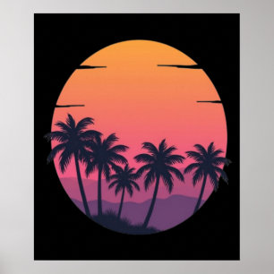 Retro Sunset Palm Trees Poster