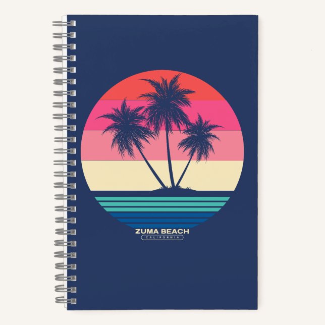 Retro Sunset Palm Trees Zuma Beach Notizbuch (Vorderseite)