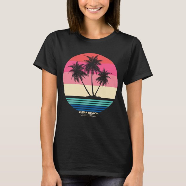Retro Sunset Palm Trees Zuma Beach T-Shirt (Vorderseite)