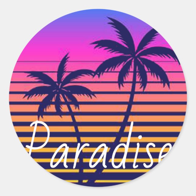 Retro sunset Paradise Runder Aufkleber (Vorderseite)