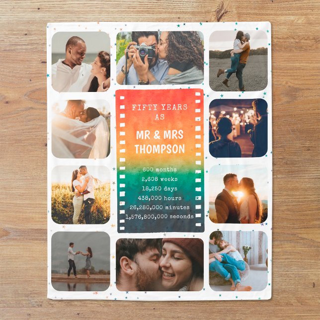 Retro Sunset Photo Mr and Mrs 50th Anniversary Fleecedecke (Von Creator hochgeladen)