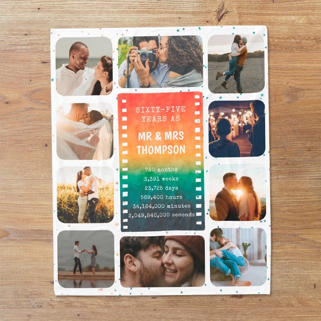 Retro Sunset Photo Mr and Mrs 65th Anniversary Fleecedecke (Von Creator hochgeladen)