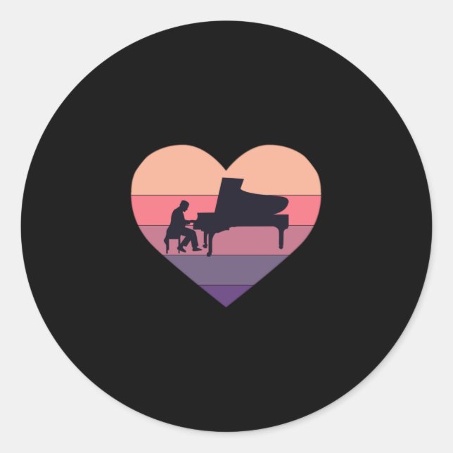 Retro Sunset Piano Piano Grand Piano Runder Aufkleber (Vorderseite)