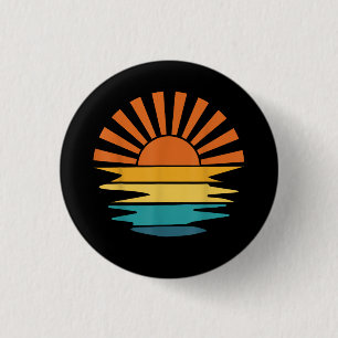 Retro Sunset Rays Wavy Vintag Retro Sunshine Sun Button