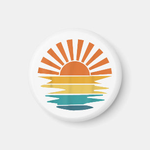 Retro Sunset Rays Wavy Vintag Retro Sunshine Sun Magnet