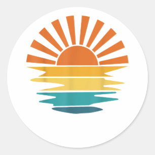 Retro Sunset Rays Wavy Vintag Retro Sunshine Sun Runder Aufkleber