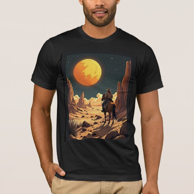 Retro Sunset Ride: Cowboy unter einem kosmischen M T-Shirt (Vorderseite)