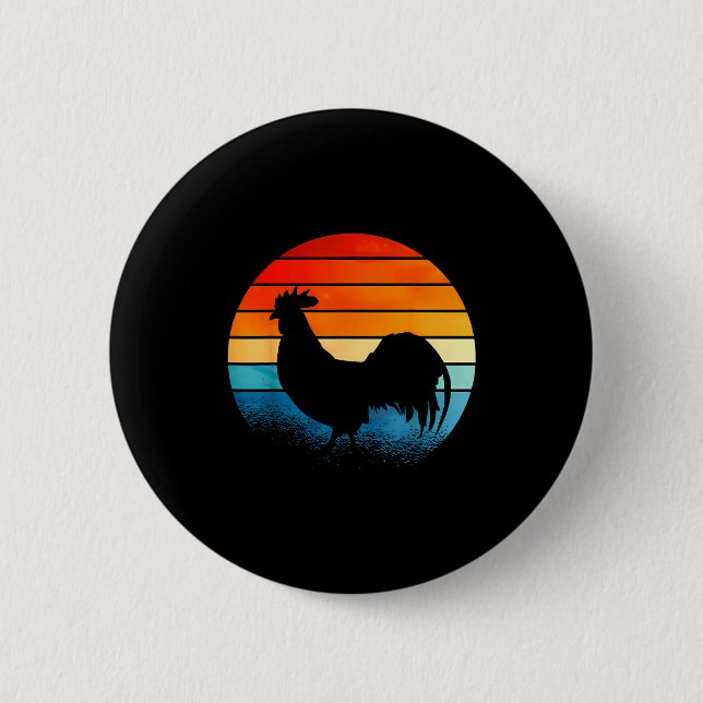 Retro Sunset Rooster Chicken Lover  Button (Vorderseite)