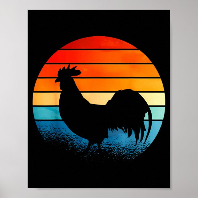 Retro Sunset Rooster Chicken Lover  Poster (Vorne)