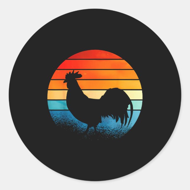 Retro Sunset Rooster Chicken Lover  Runder Aufkleber (Vorderseite)