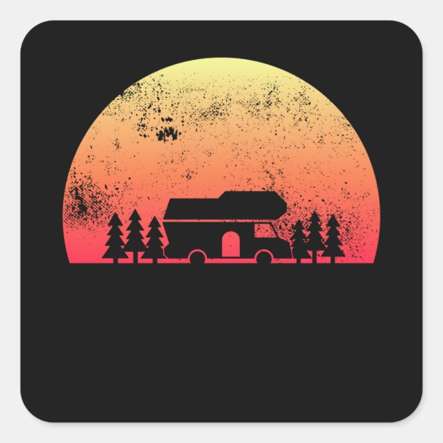 Retro Sunset RV - Selbstversorger-Geschenk Quadratischer Aufkleber (Vorderseite)