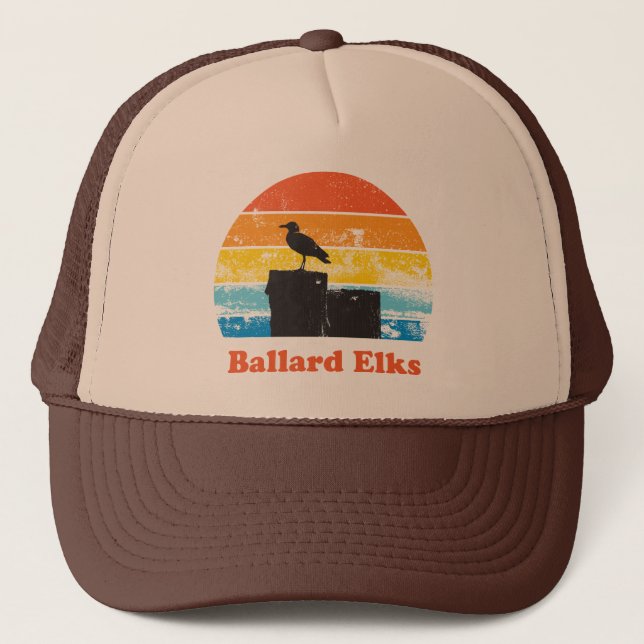Retro Sunset & Seagull Truckerkappe (Vorderseite)