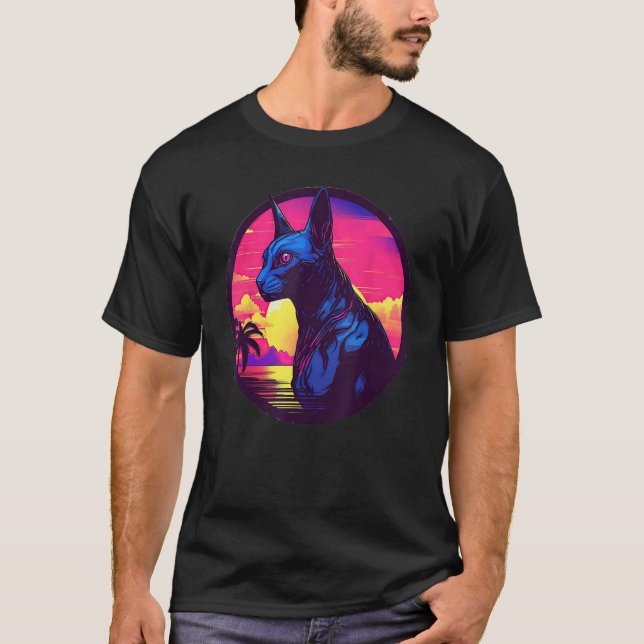 Retro Sunset Sphinx Cat T-Shirt (Vorderseite)