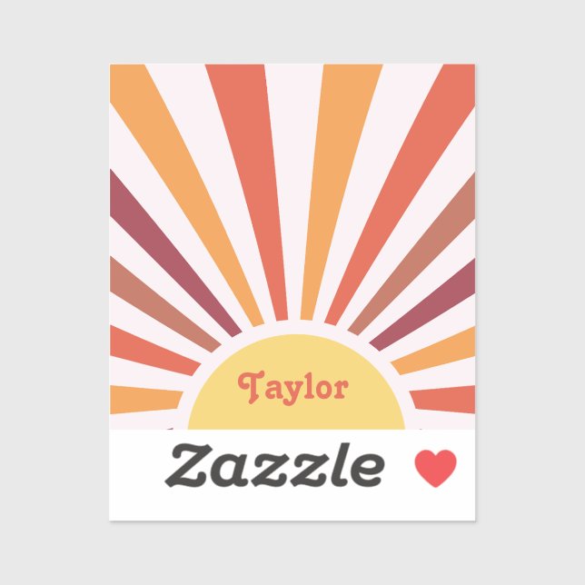 Retro Sunset Sun Rays Personalisierter Name Aufkleber (Blatt)
