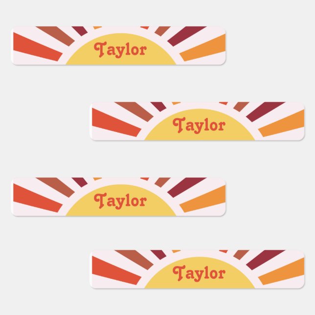 Retro Sunset Sun Rays Personalisierter Name Etiketten (Gruppe)