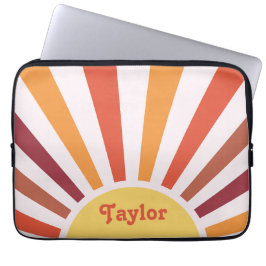 Retro Sunset Sun Rays Personalisierter Name Laptopschutzhülle