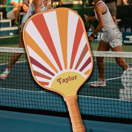Retro Sunset Sun Rays Personalisierter Name Pickleball Schläger